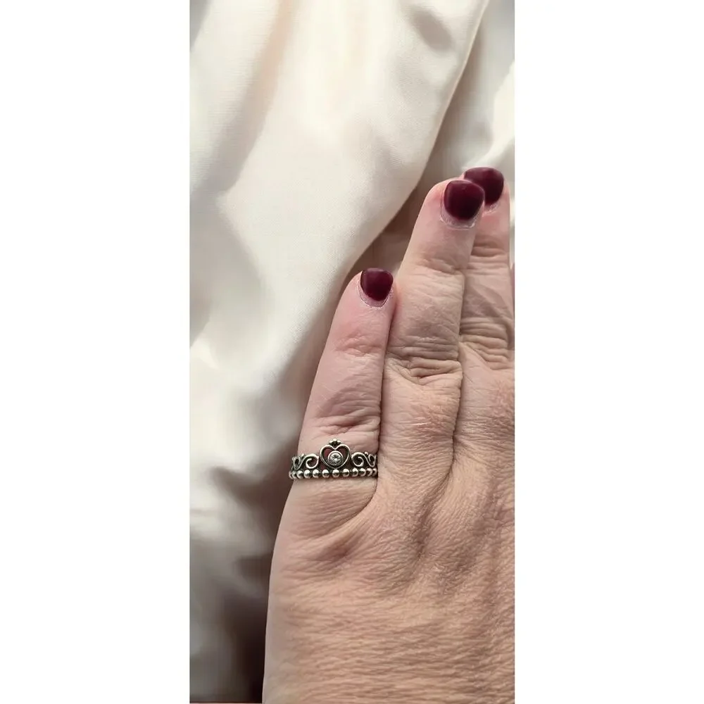 Pandora Princess Tiara Crown Ring Sterling Silver Size 7.5 CZ – Romantic Gift